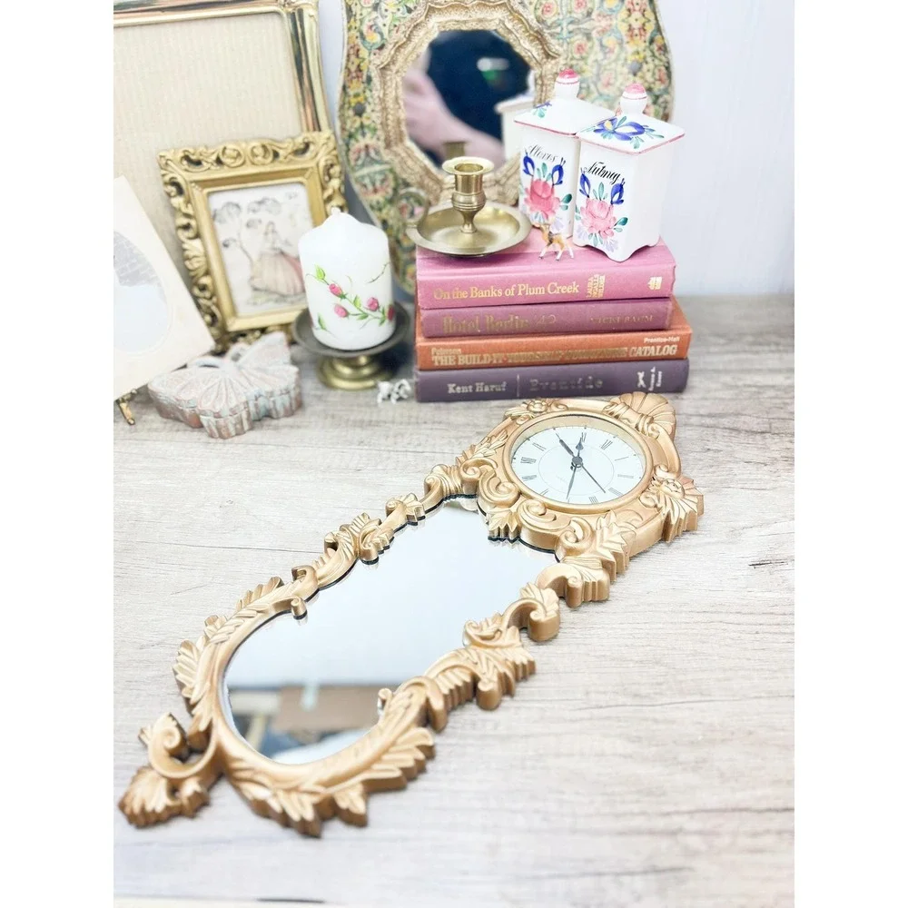 Vintage Gold Clock Mirror: Burwood Home Decor